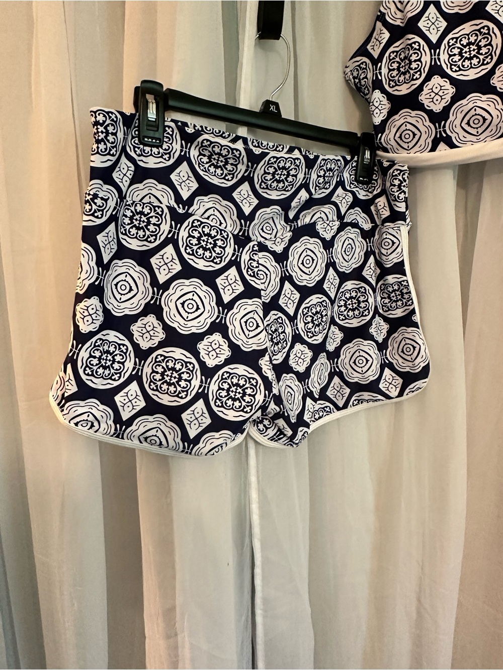 Women’s Navy & White Printed Sports Bra and Shorts Swim Set with Cover Top - Picture 5 of 9
